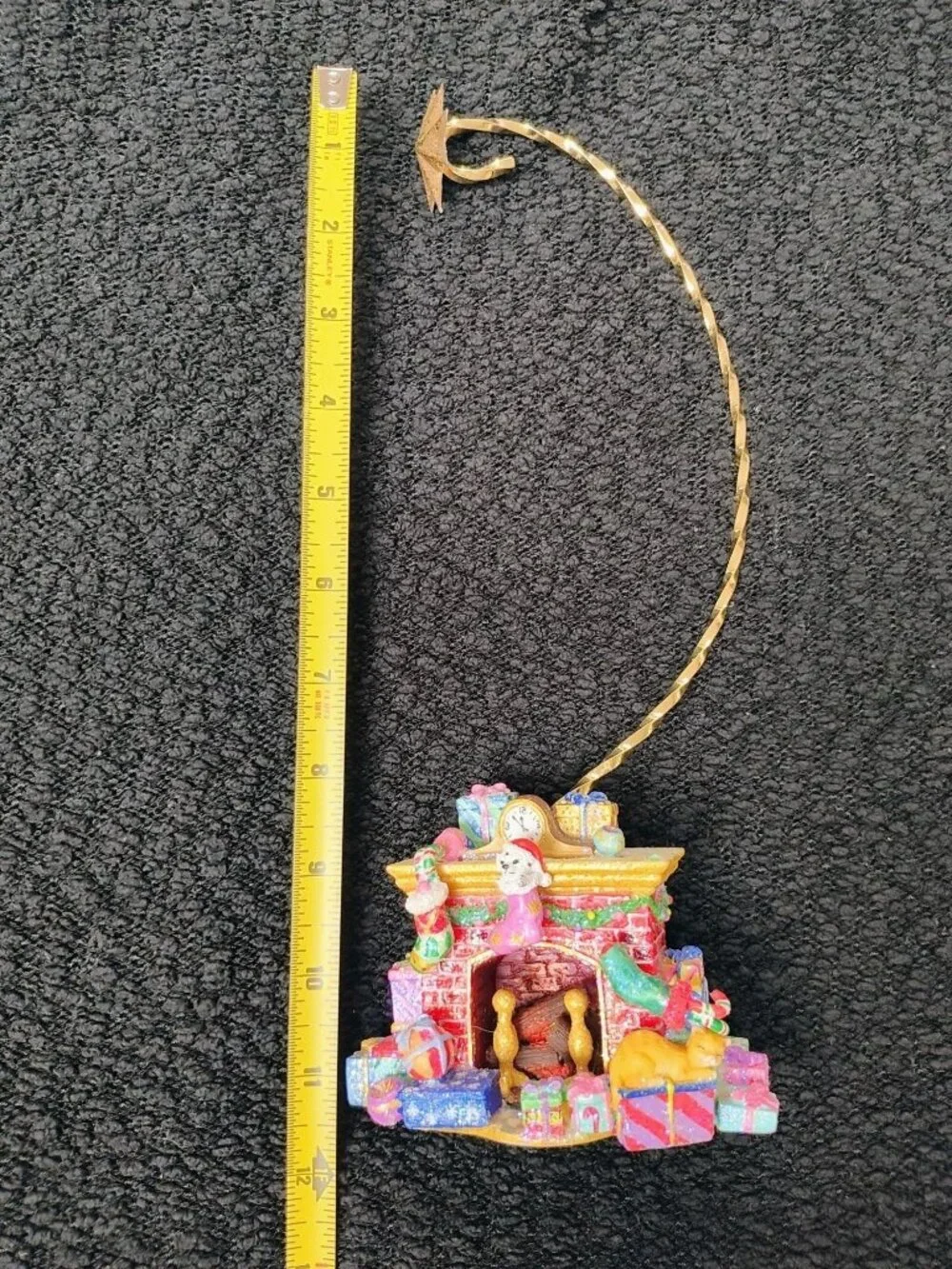 Vintage Christmas Fireplace Ornament Miniature Stocking & Gifts Tabletop Decor 3